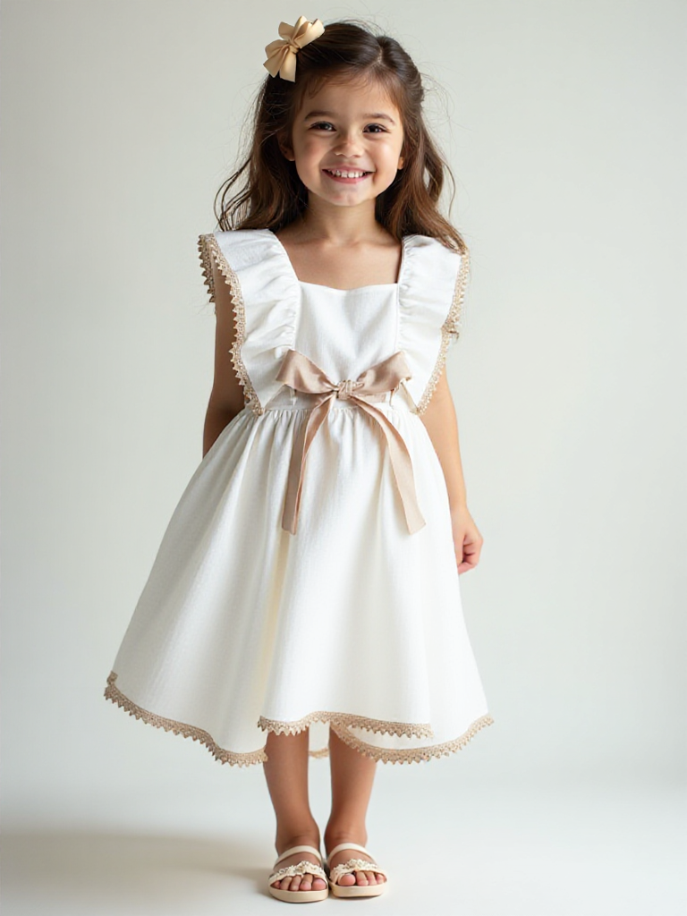 Vestido en lino con banda de listón