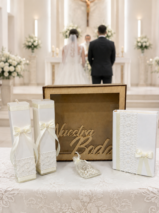 Kit de Velación para Boda Beige con Guipur – foto 2 de 4 – Casa Gala