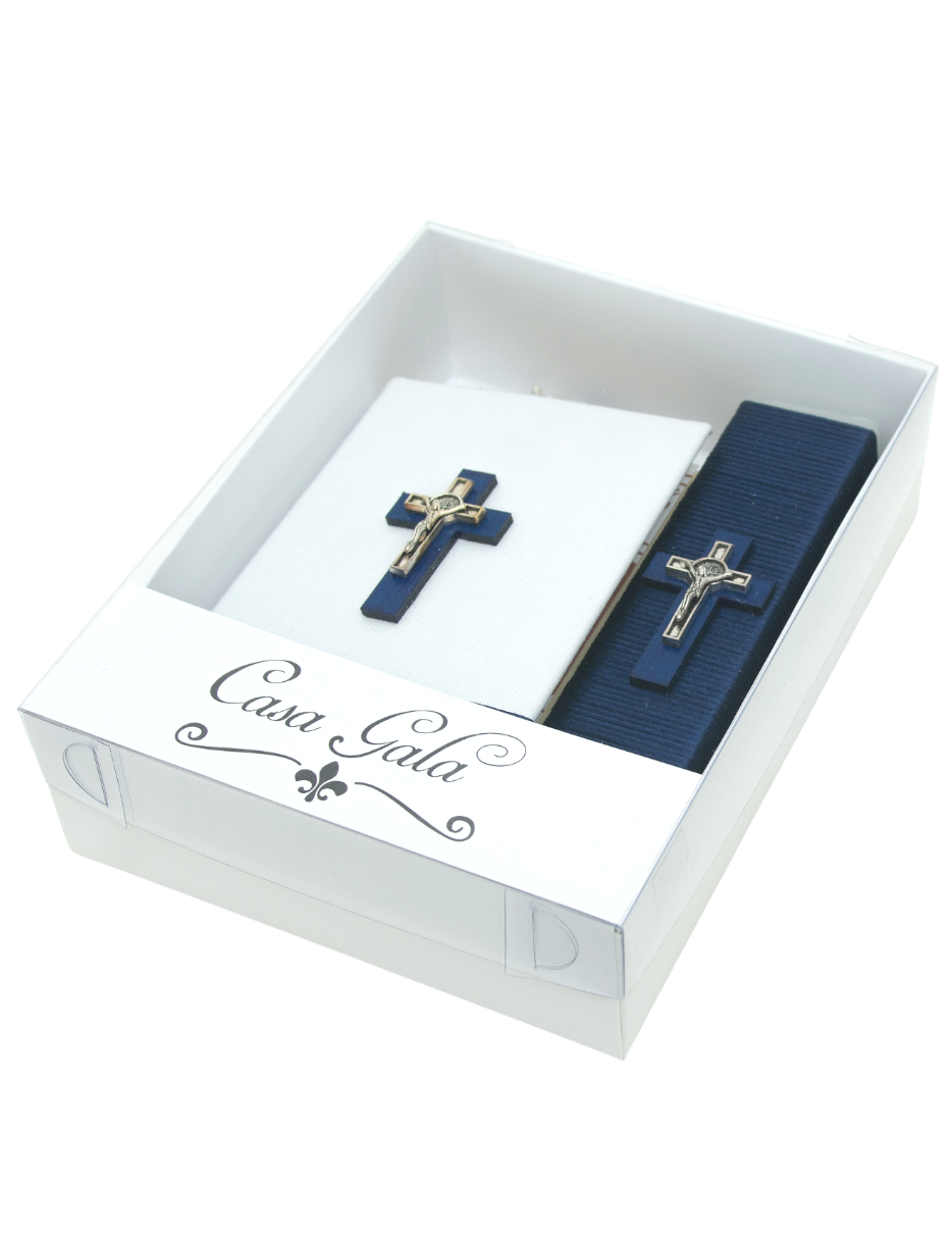 Kit De Comunión o Confirmación Para Niño, Chocolate, Gris, Marino. Biblia, Vela, Rosario