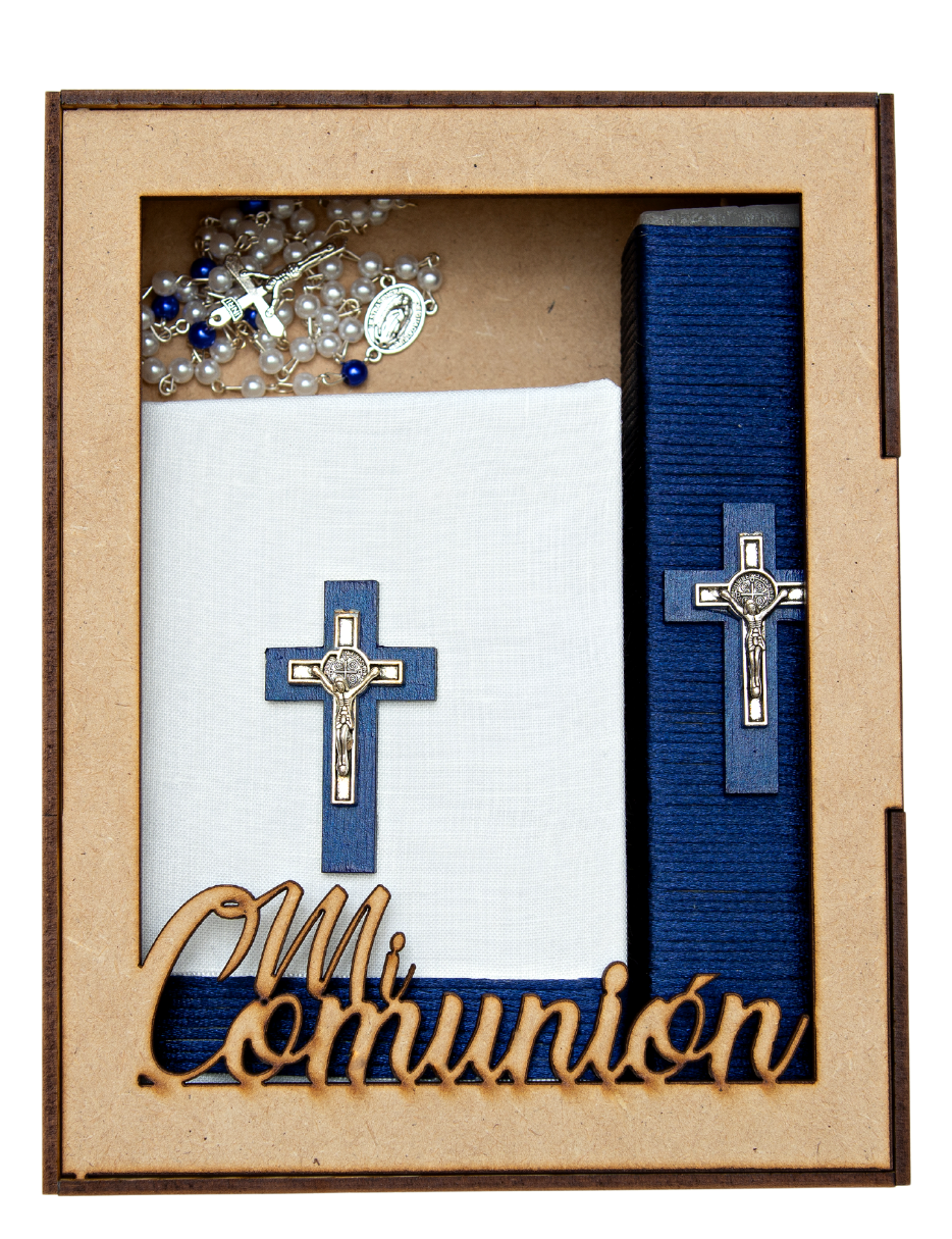 Kit De Comunión o Confirmación Para Niño, Chocolate, Gris, Marino. Biblia, Vela, Rosario