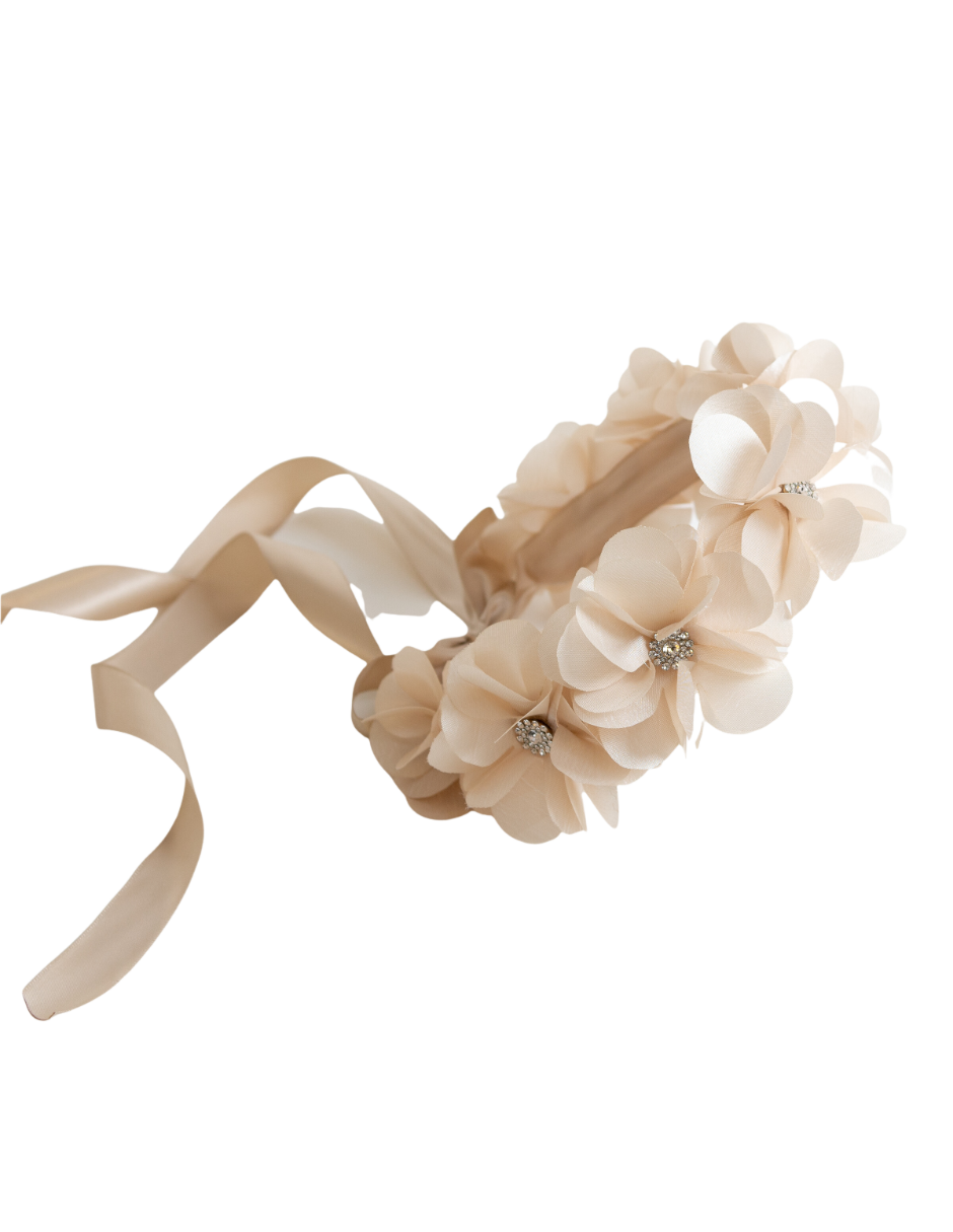 Tocado De Flores Color Champagne Beige Ajustable
