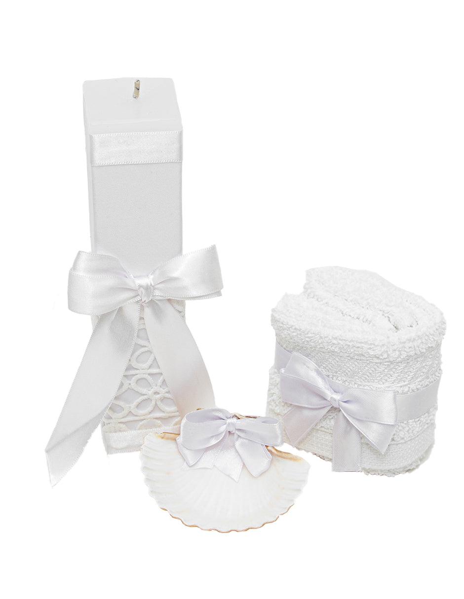 Kit De Bautizo Guipur Blanco Niño Niña