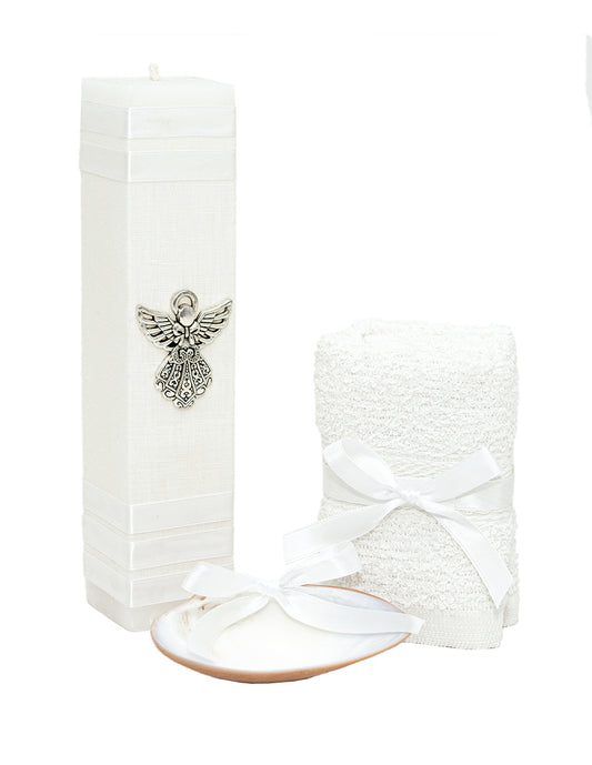 Kit Bautizo Blanco Para Niño Niña Con Angel Concha Natural