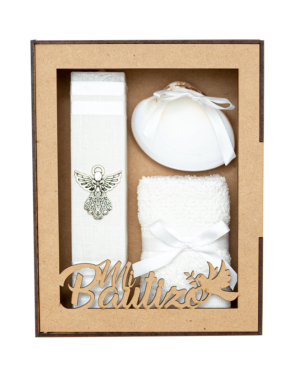Kit Bautizo Blanco Para Niño Niña Con Angel Concha Natural