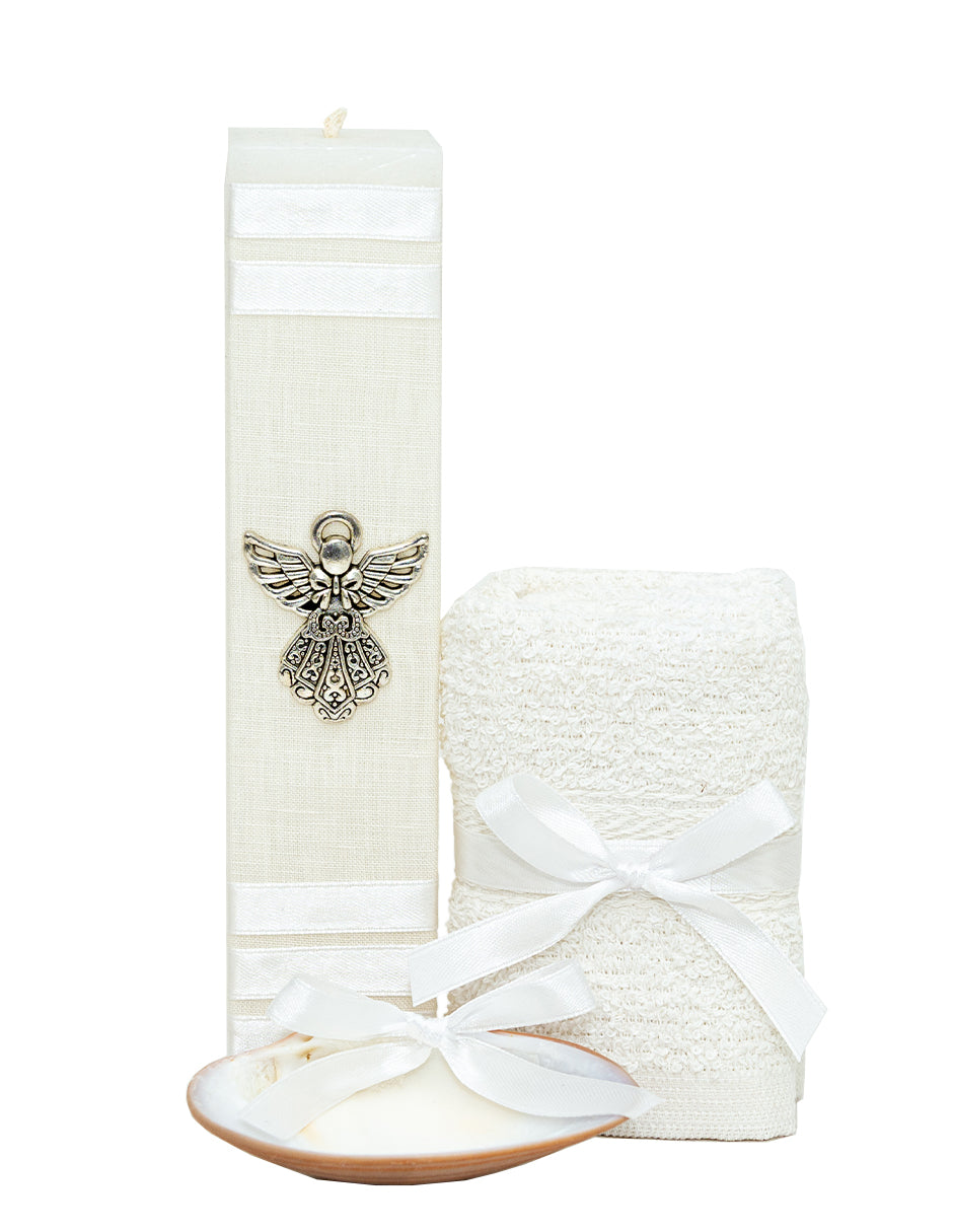Kit Bautizo Blanco Para Niño Niña Con Angel Concha Natural