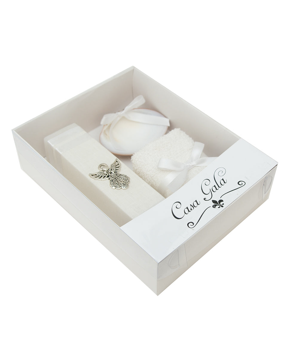 Kit Bautizo Blanco Para Niño Niña Con Angel Concha Natural