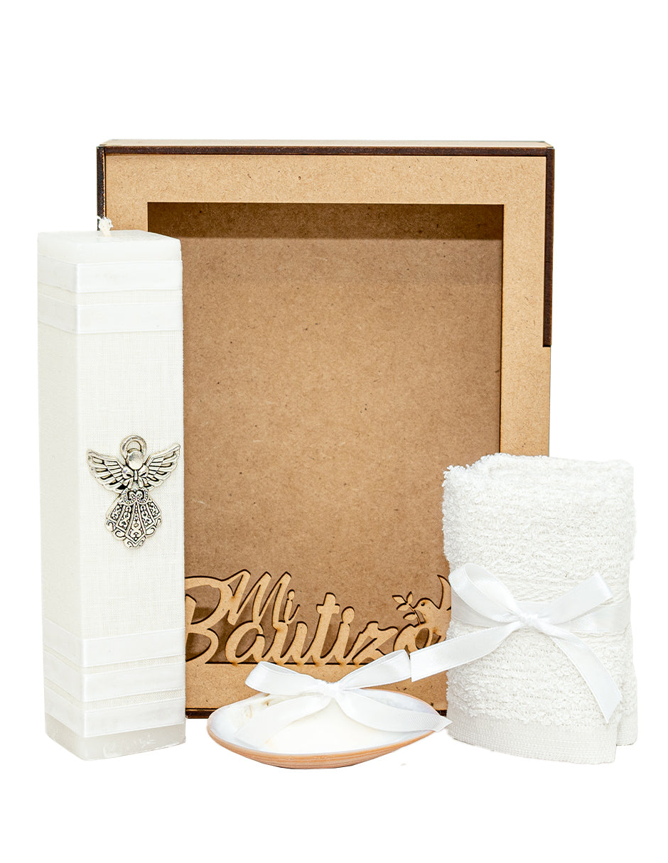 Kit Bautizo Blanco Para Niño Niña Con Angel Concha Natural