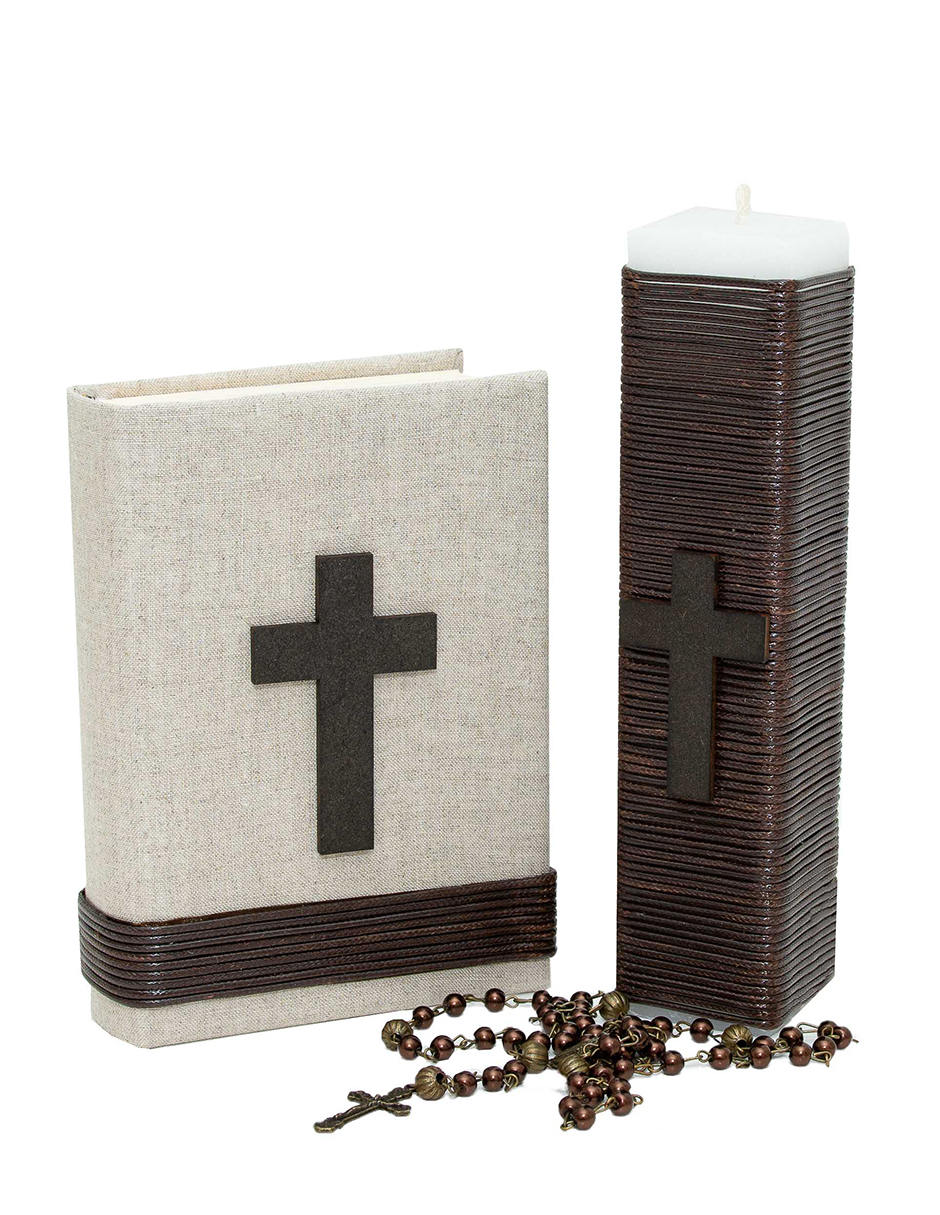 Kit De Comunión o Confirmación Para Niño, Chocolate, Gris, Marino. Biblia, Vela, Rosario
