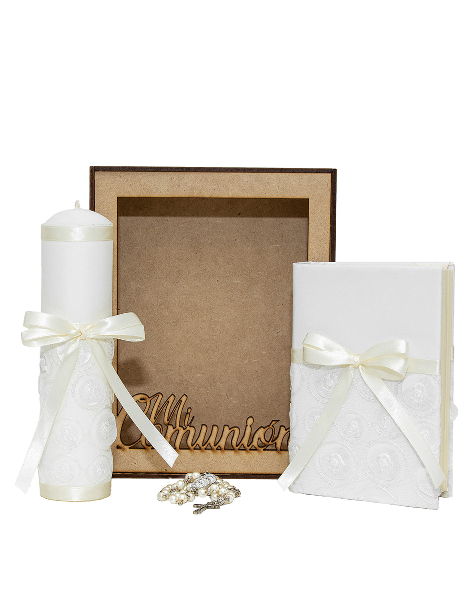 Kit De Comunión o Confirmación Para Niña Color Razo Beige con Satelite