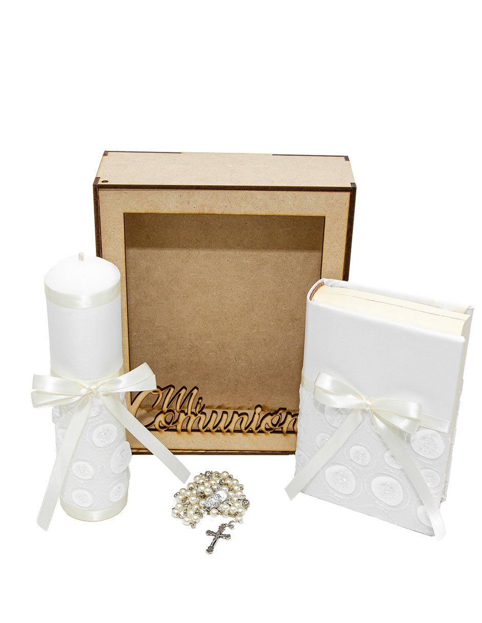 Kit De Comunión o Confirmación Para Niña Color Razo Beige con Satelite