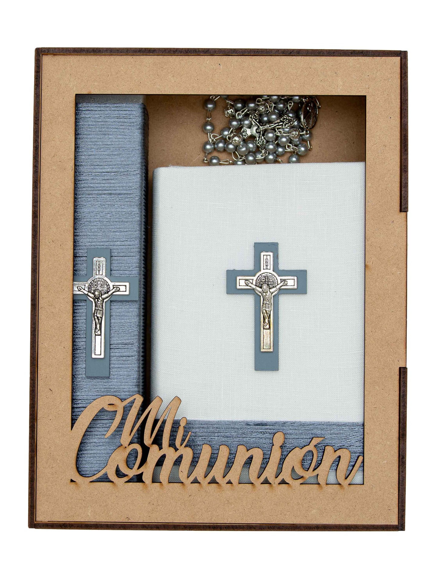 Kit De Comunión o Confirmación Para Niño, Chocolate, Gris, Marino. Biblia, Vela, Rosario