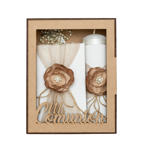 Kit de Comunión o Confirmación para Niña de Color Beige con Flor Café