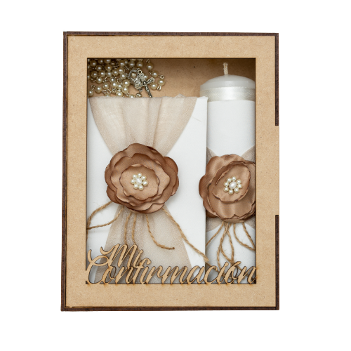 Kit de Comunión o Confirmación para Niña de Color Beige con Flor Café