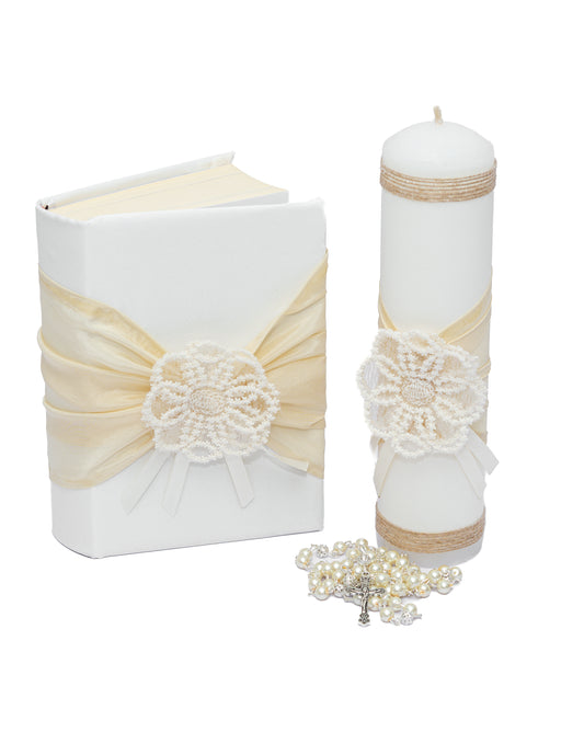 Kit con flor de encaje beige