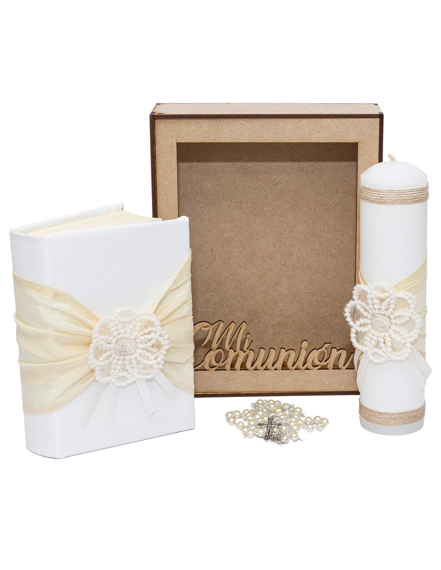 Kit con flor de encaje beige