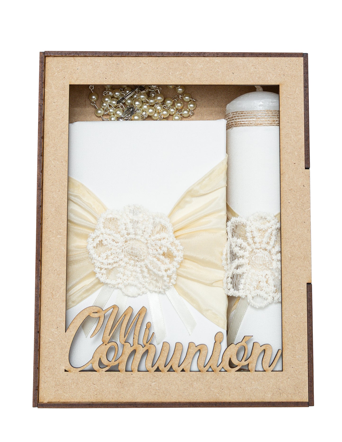 Kit con flor de encaje beige