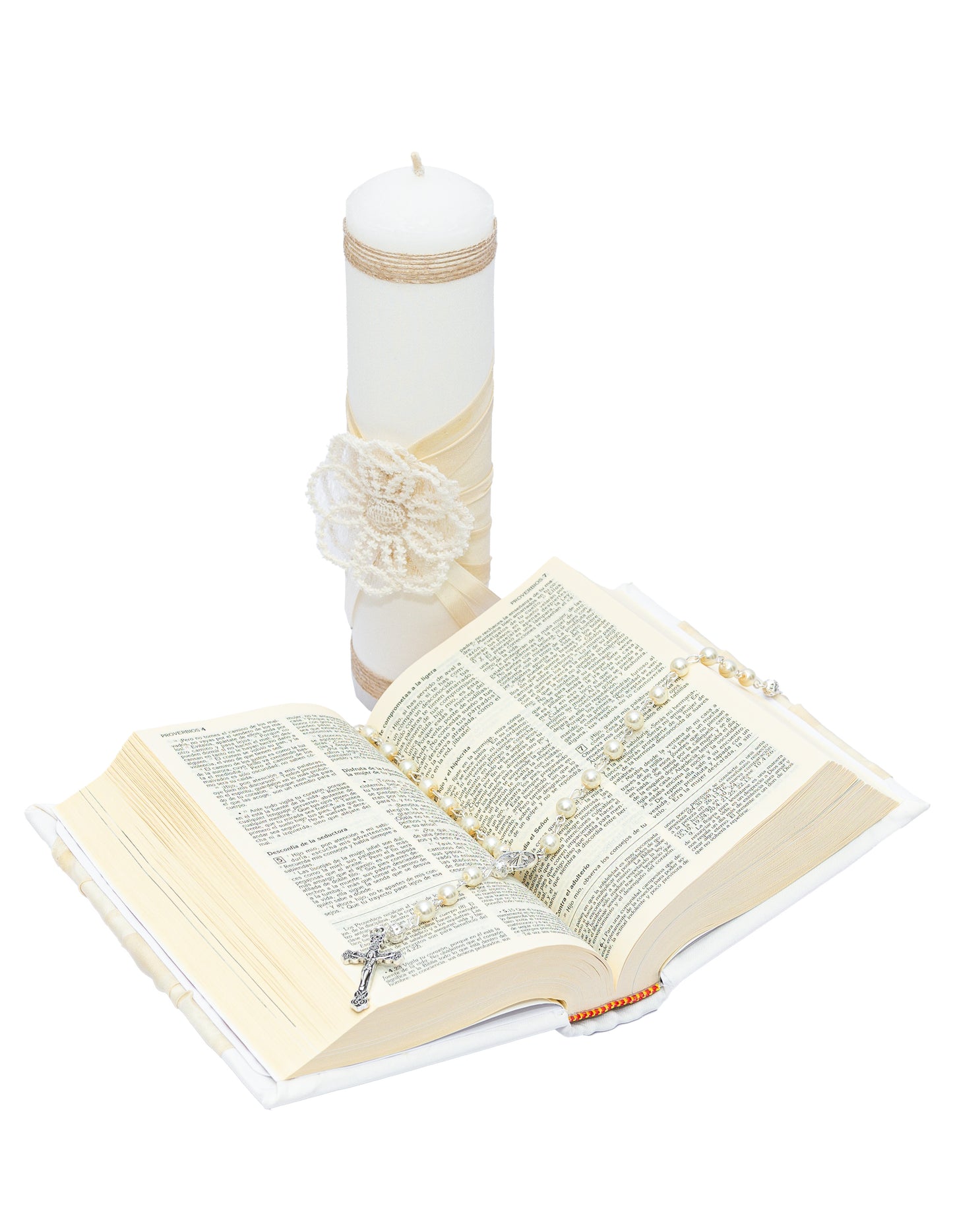 Kit con flor de encaje beige