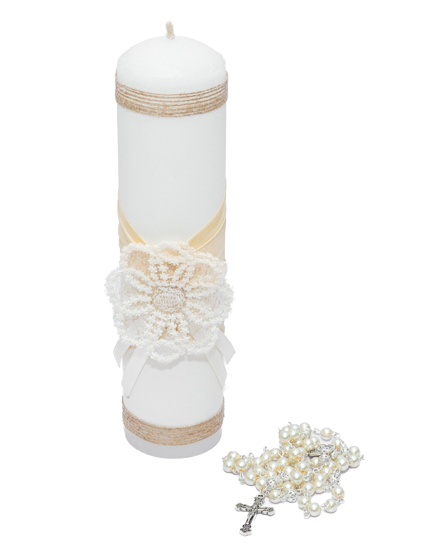Kit con flor de encaje beige
