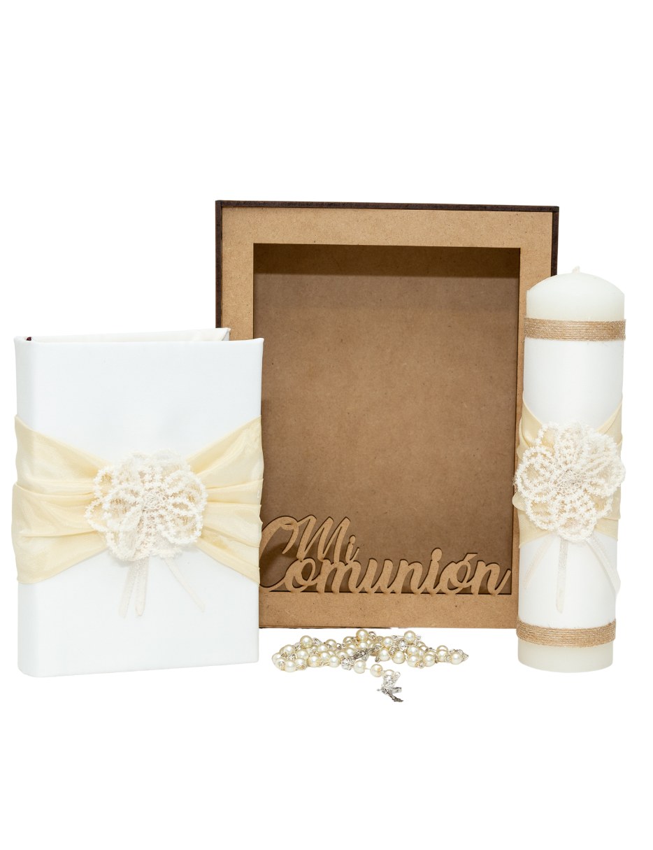 Kit con flor de encaje beige