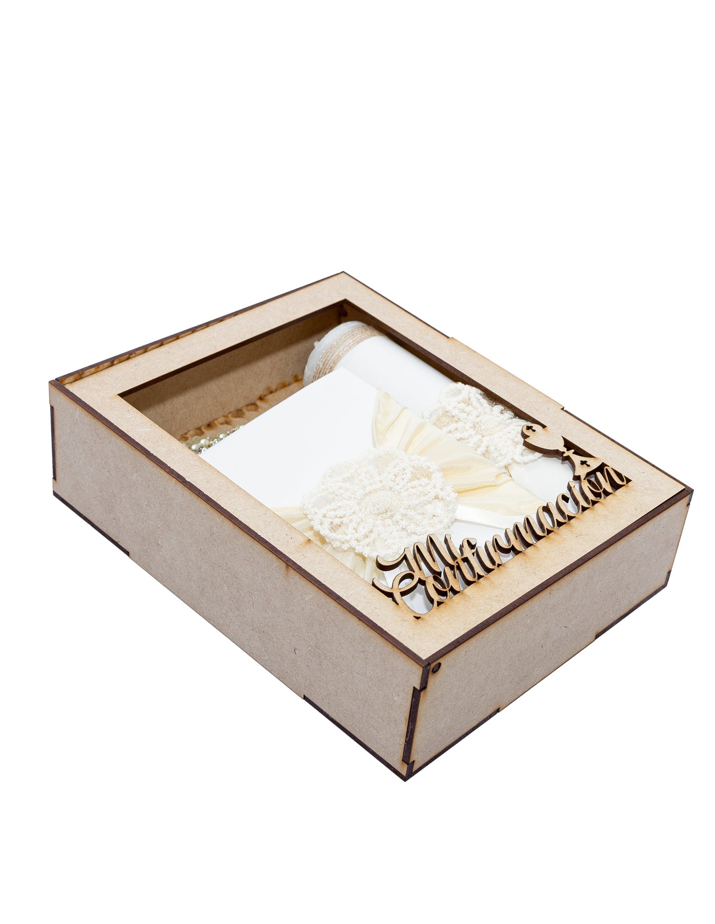 Kit con flor de encaje beige