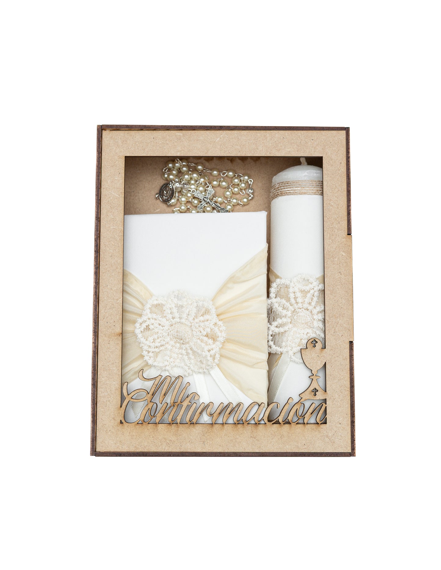 Kit con flor de encaje beige