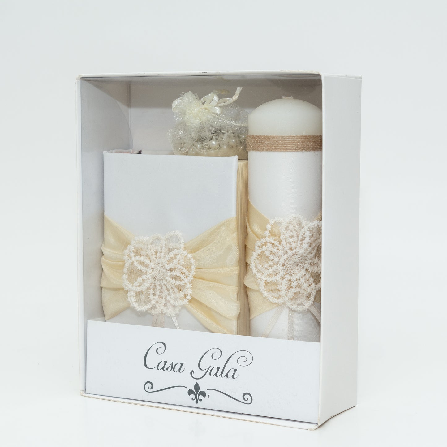 Kit con flor de encaje beige