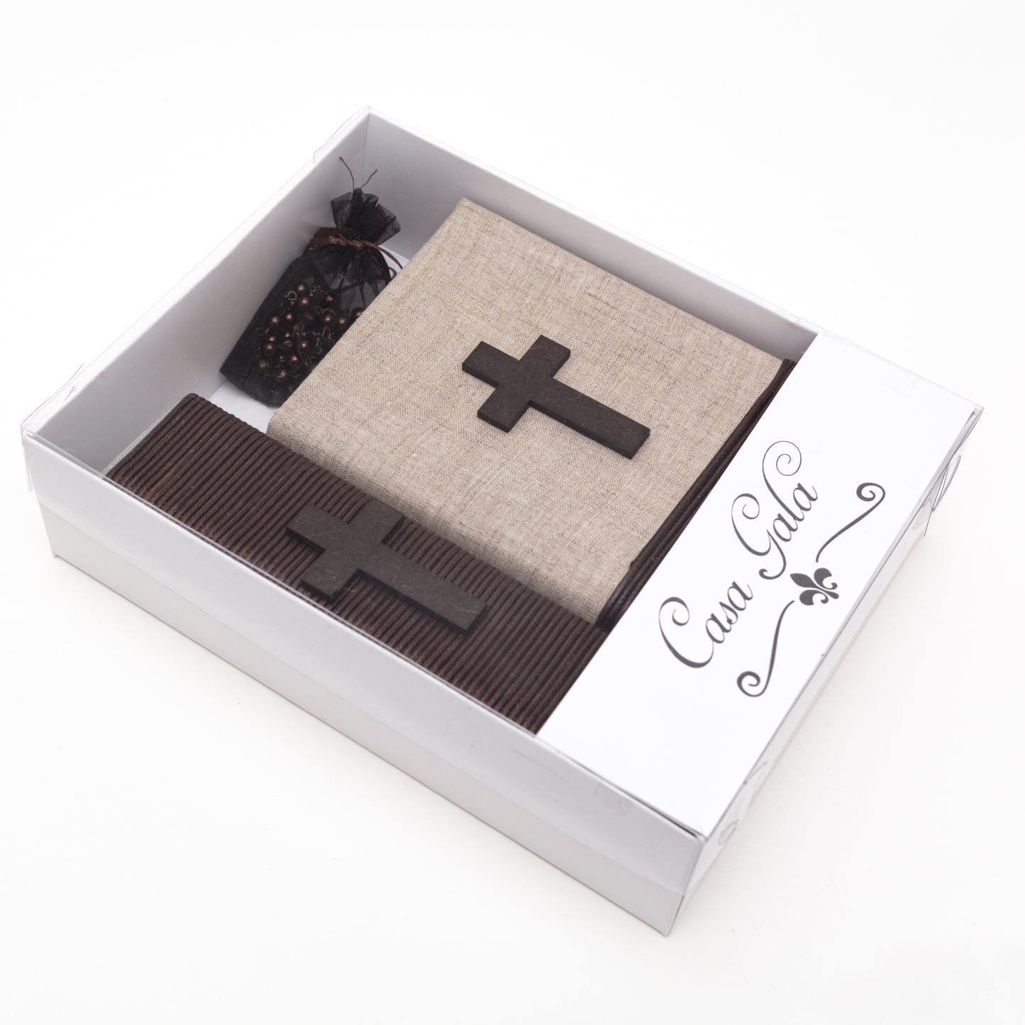 Kit De Comunión o Confirmación Para Niño, Chocolate, Gris, Marino. Biblia, Vela, Rosario