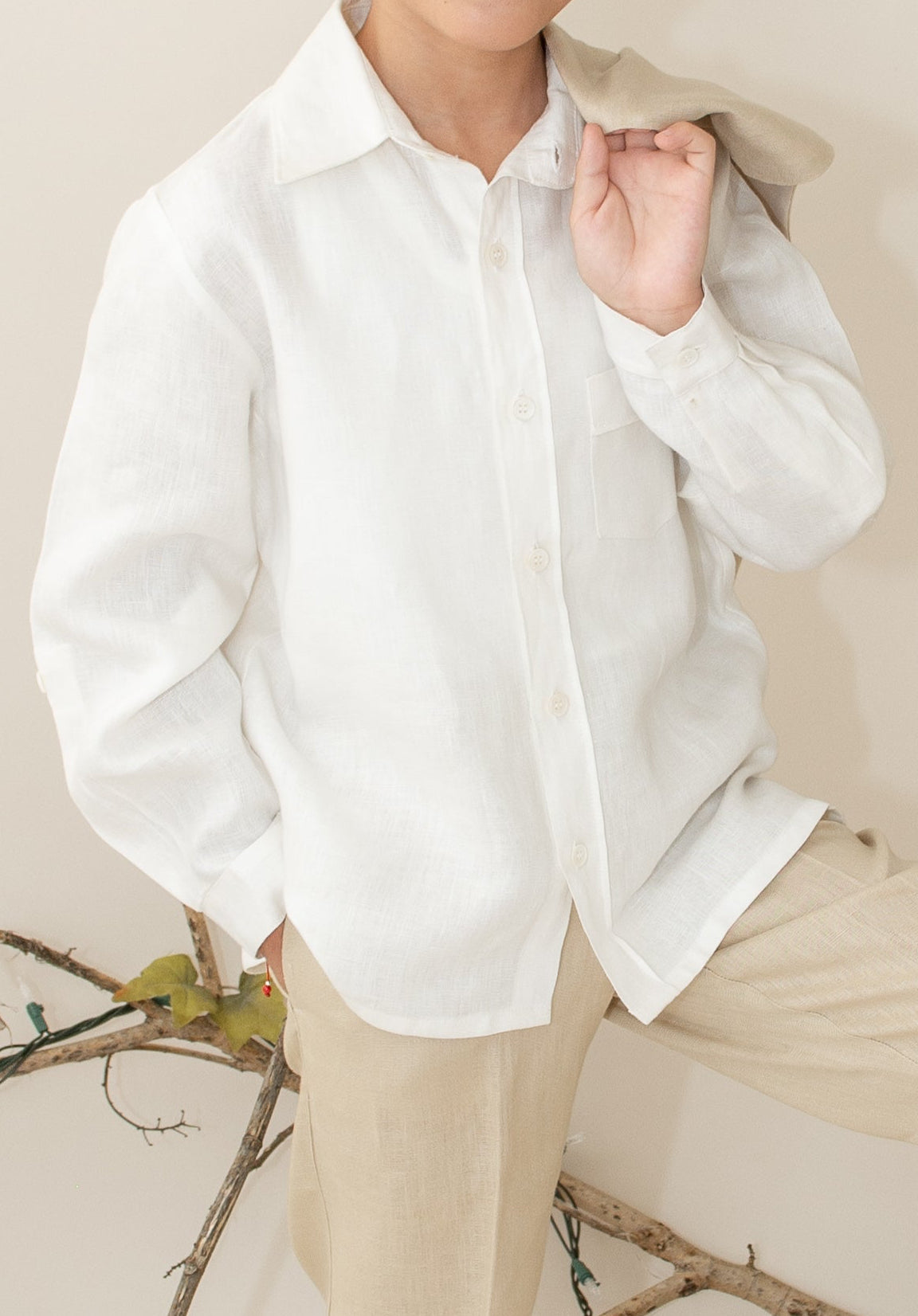 Camisa en lino manga larga con bolsa Mod. 509