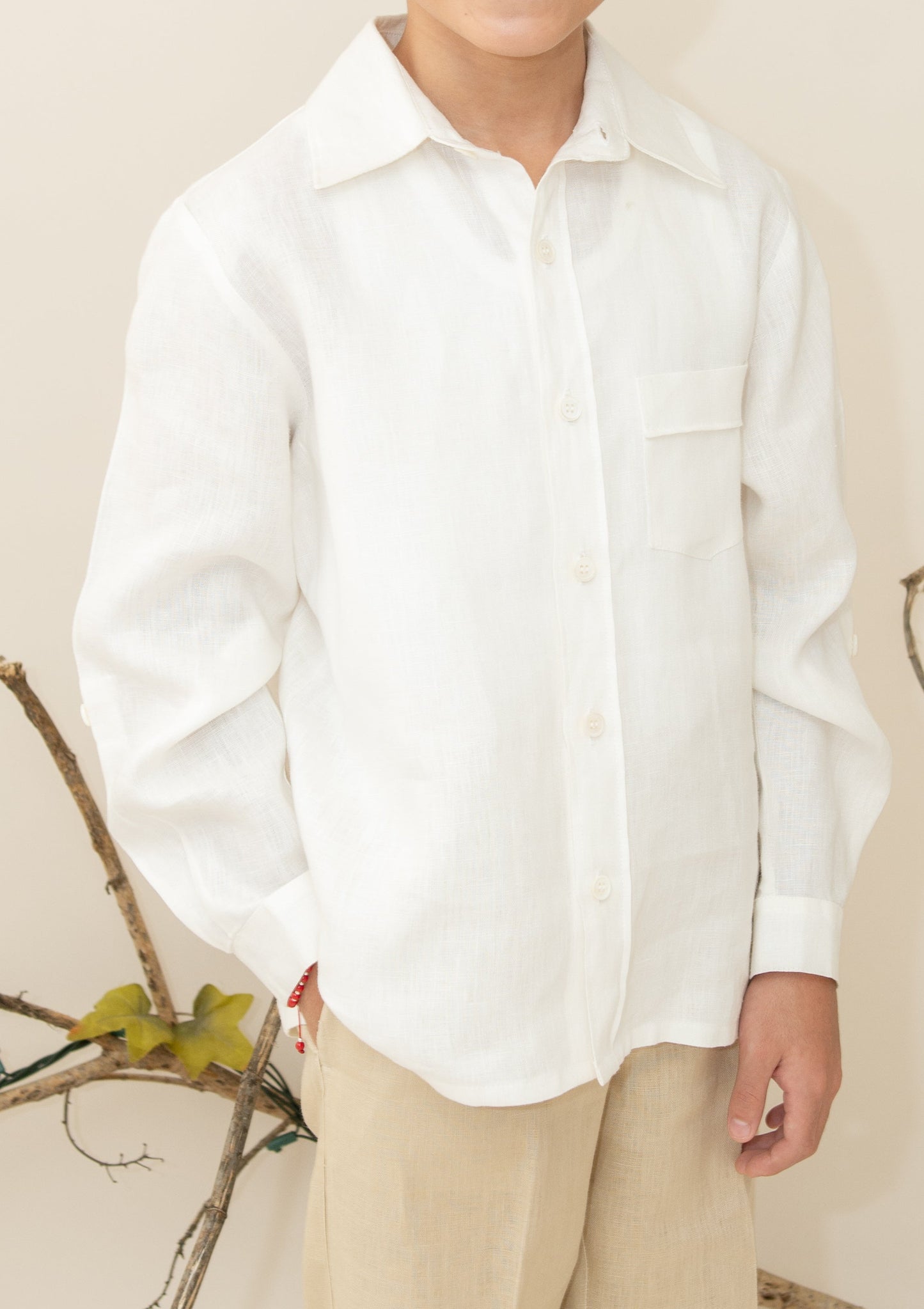 Camisa en lino manga larga con bolsa Mod. 509