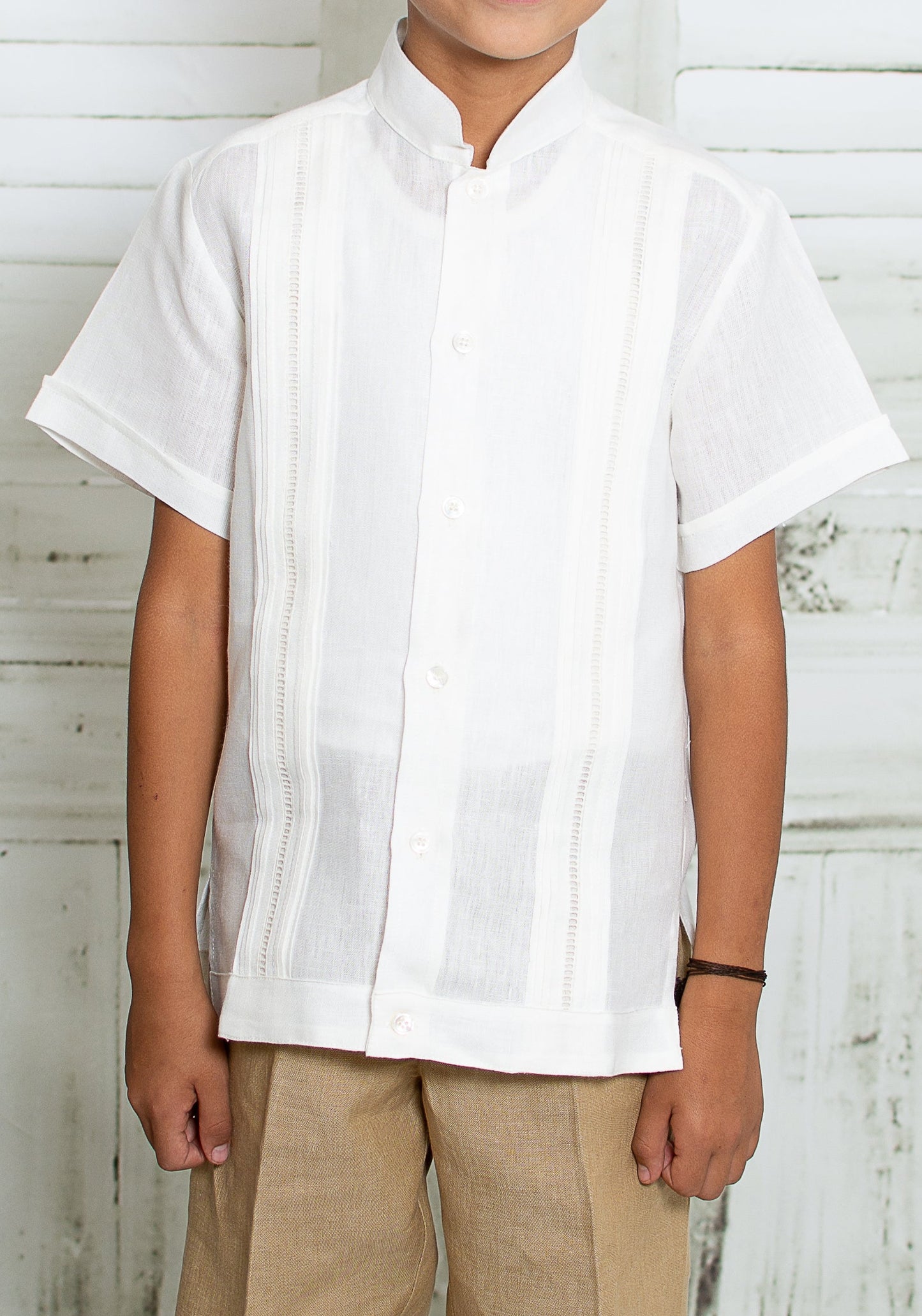Camisa en lino manga corta entredos de vainica