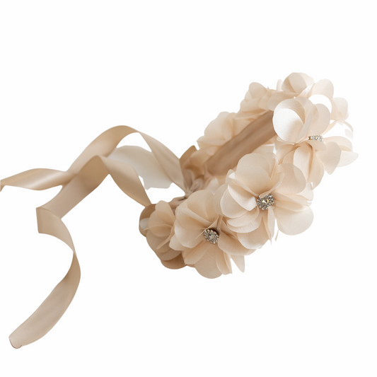 Tocado De Flores Color Champagne Beige Ajustable