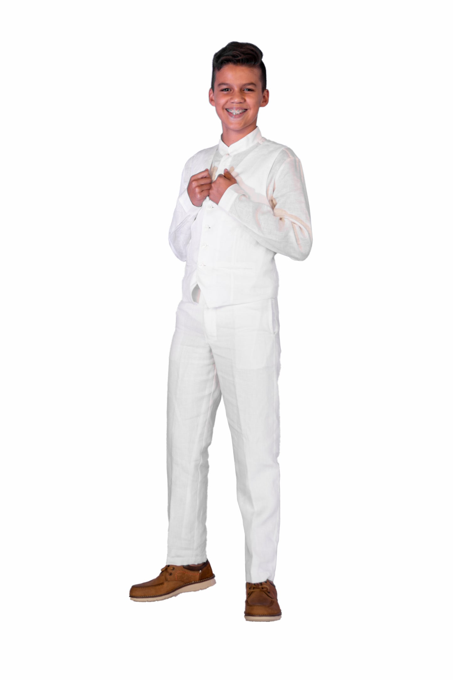 Traje en lino 100% Italiano Pantalón Chaleco