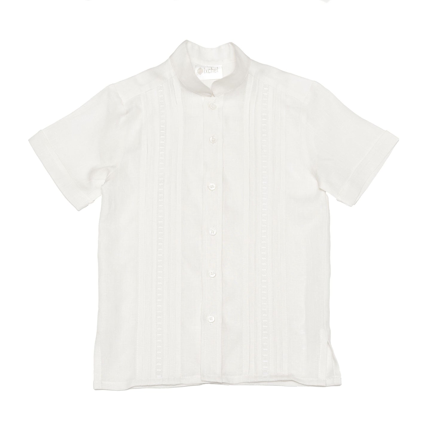 Camisa en lino manga corta entredos de cuadros