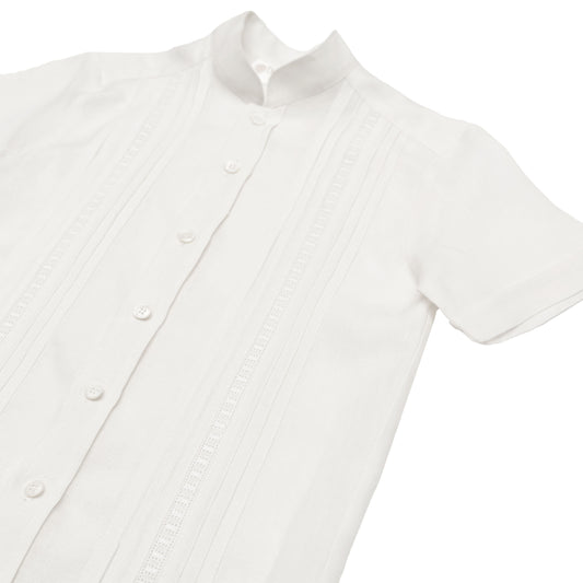 Camisa en lino manga corta entredos de cuadros