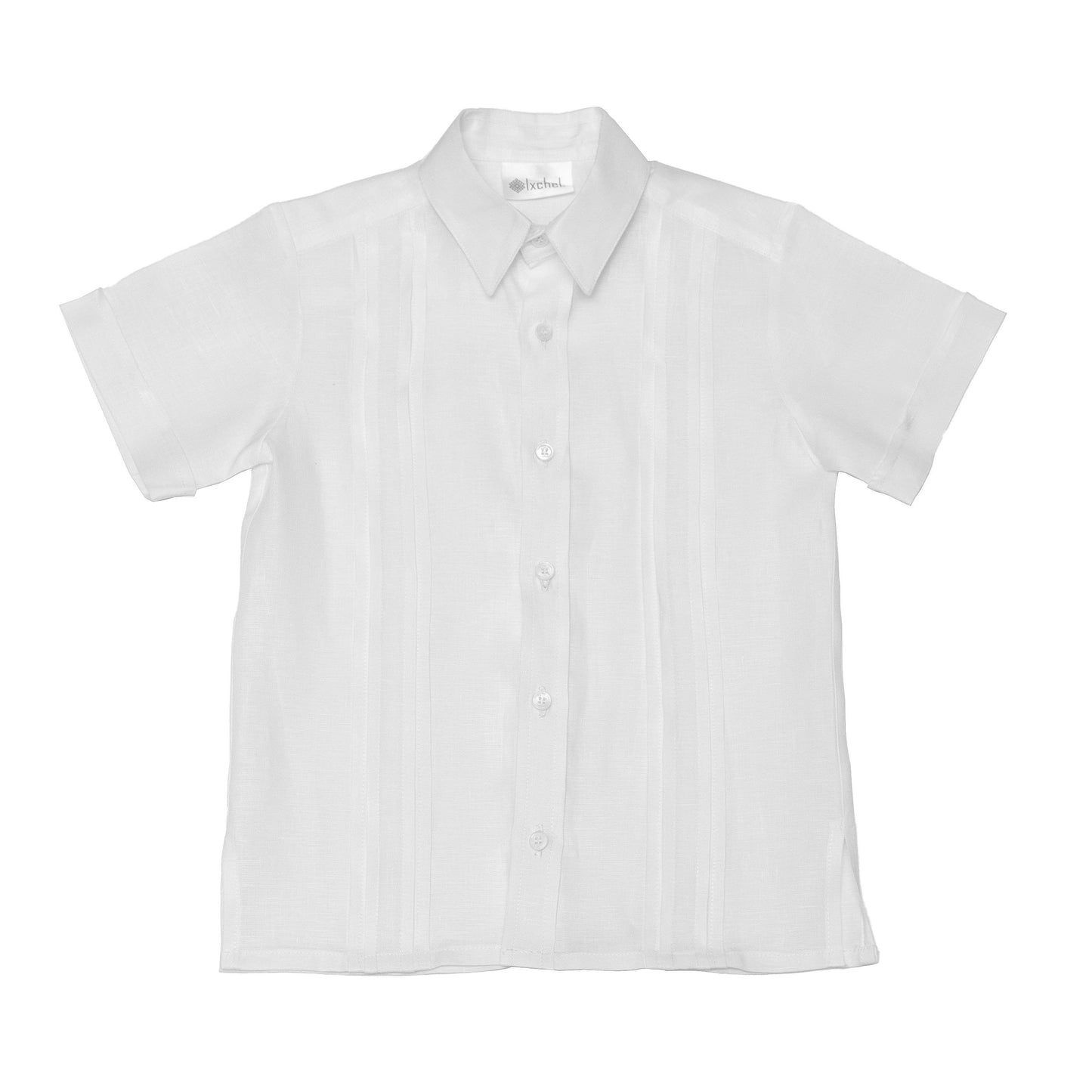 Camisa en lino manga corta con alforzas anchas