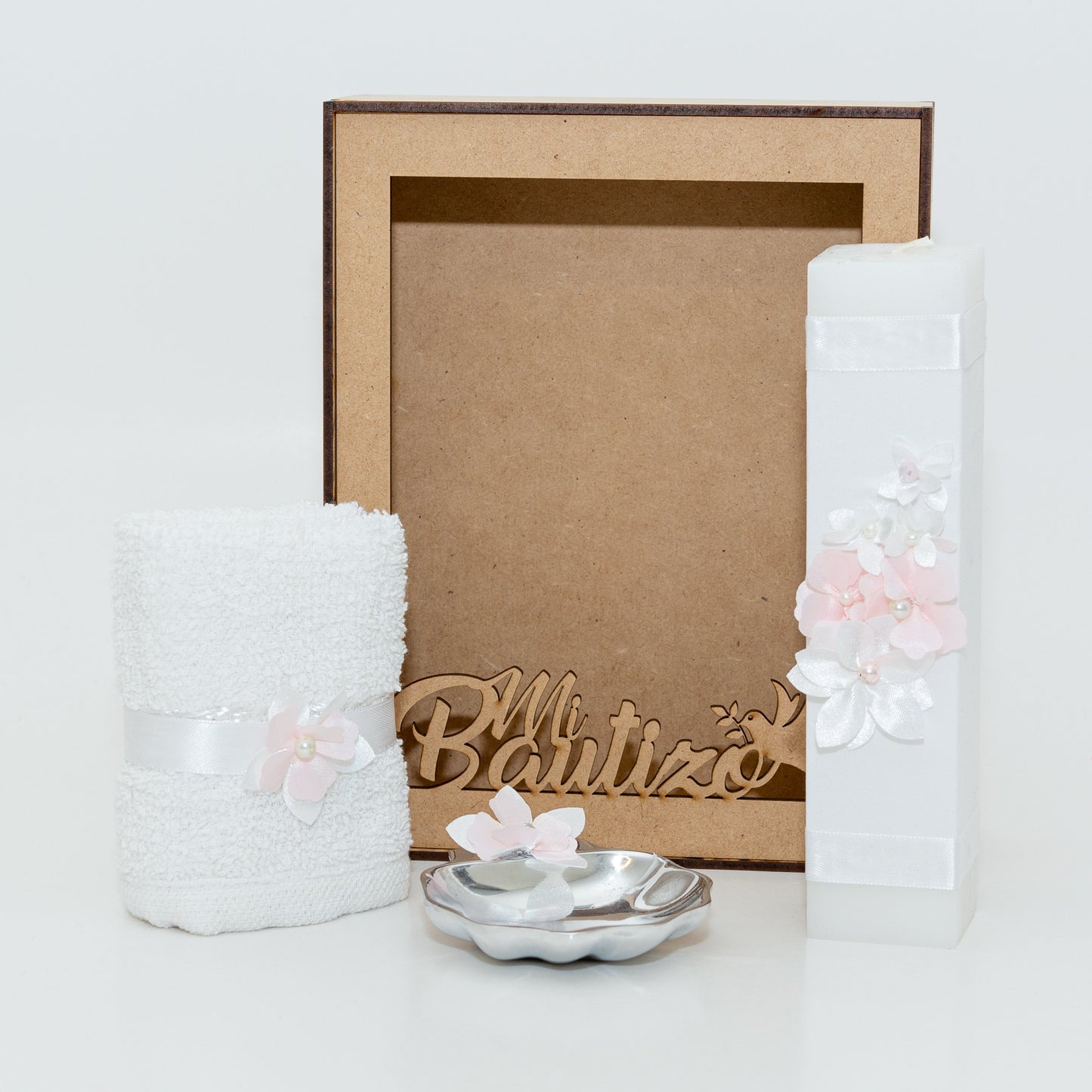 Kit de Bautizo con flores rosa