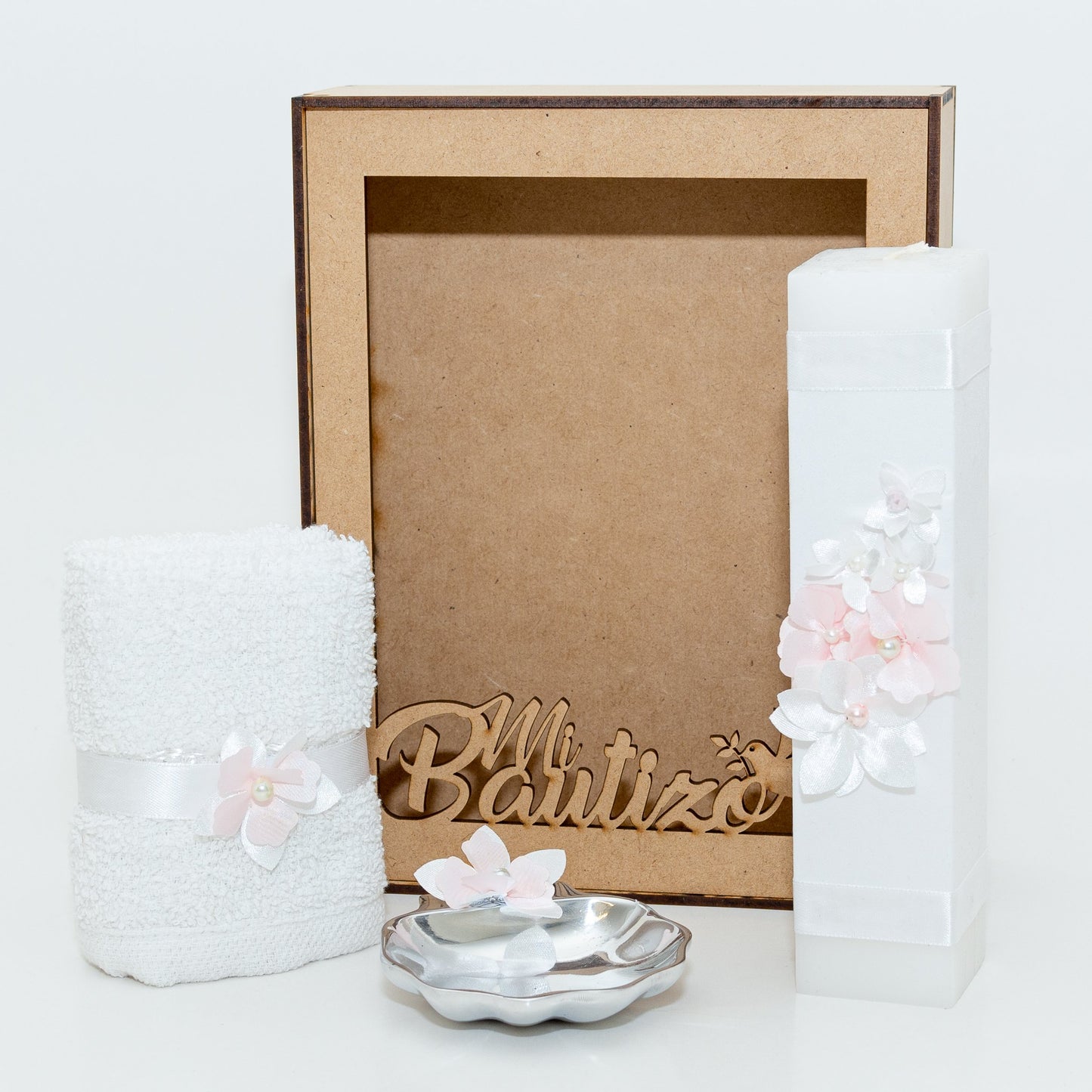 Kit de Bautizo con flores rosa