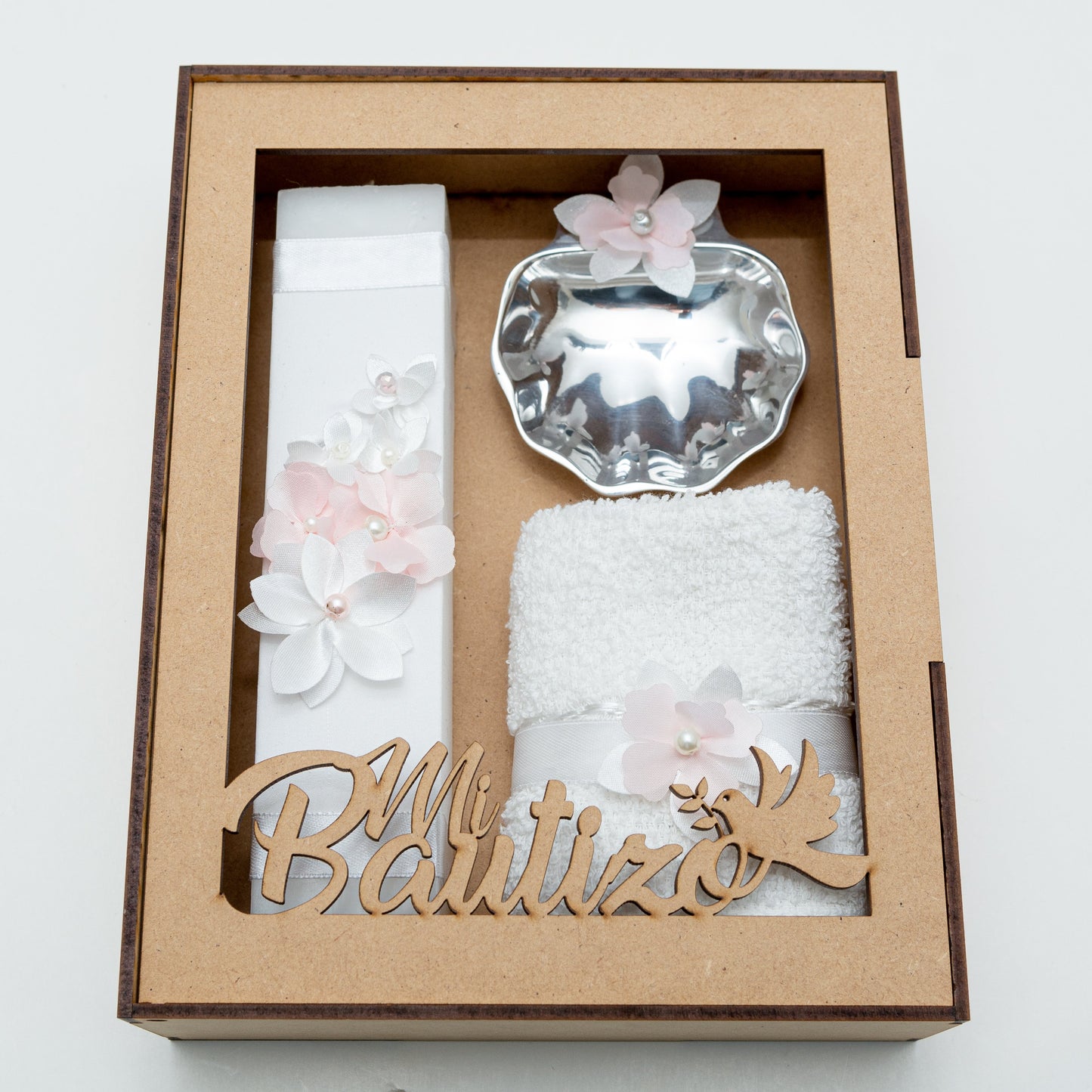 Kit de Bautizo con flores rosa