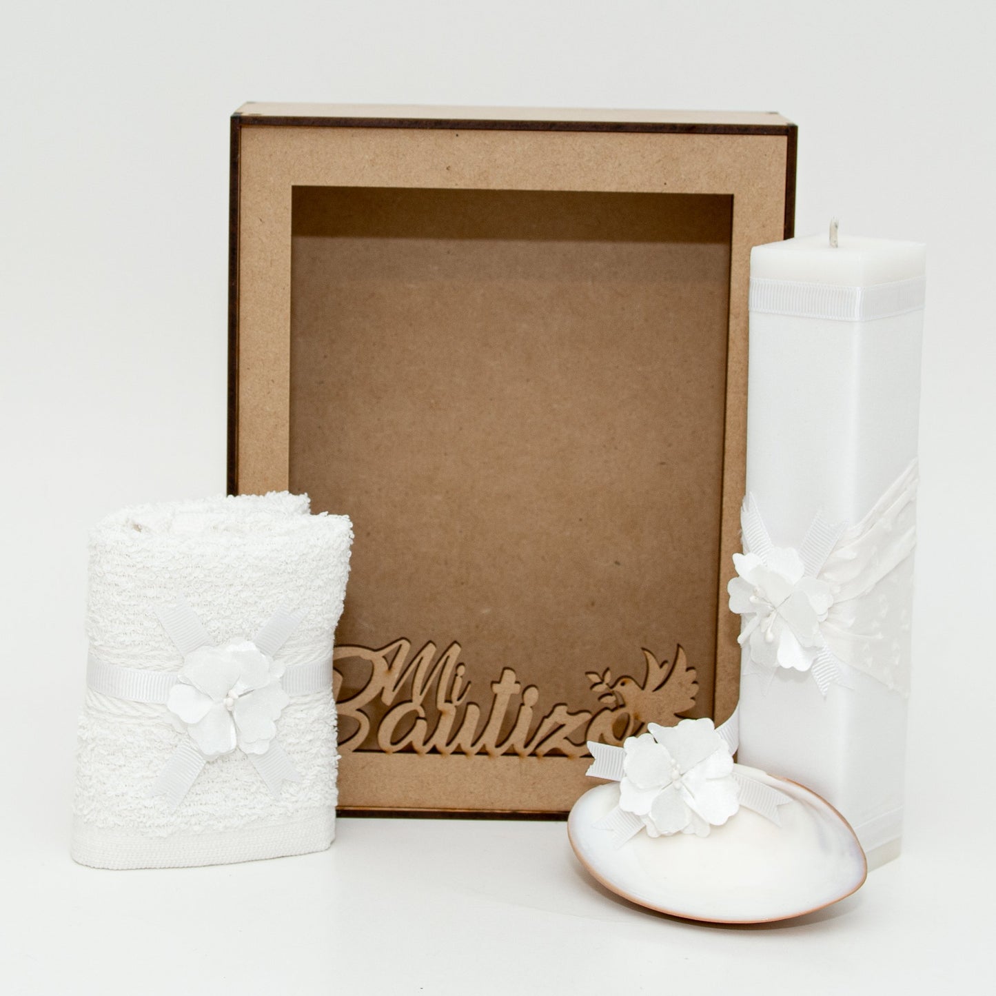 Kit de Bautizo blanco con flor