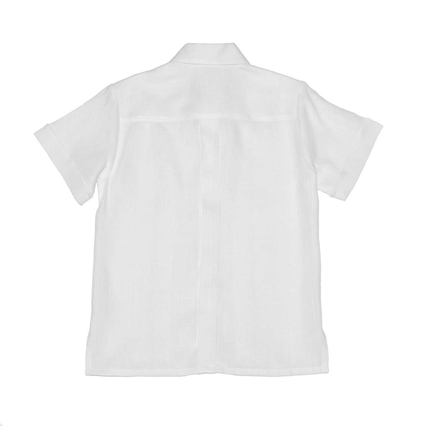Camisa en lino manga corta entredos cruzado