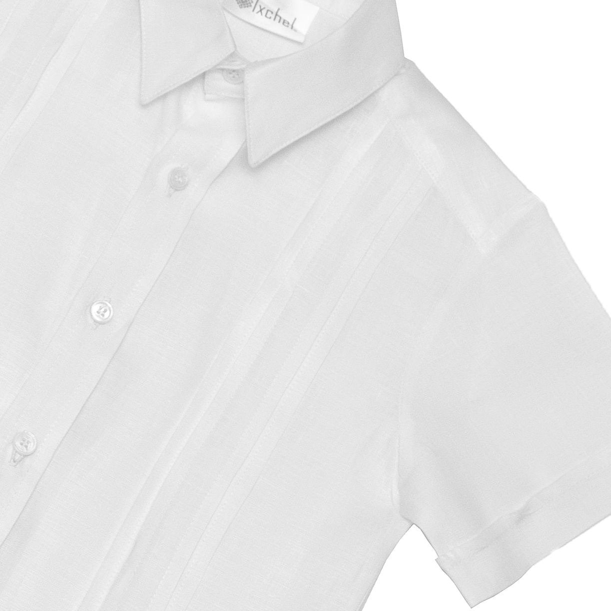 Camisa en lino manga corta con alforzas anchas