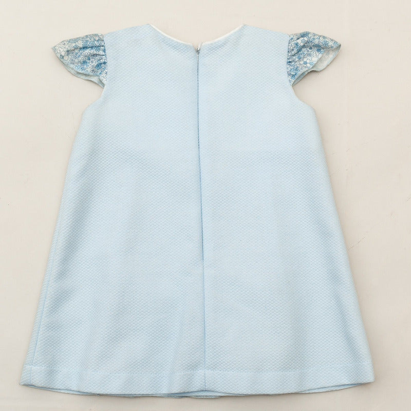 Vestido Casual Para Niña Bebe Diseño Tipo Español Azul Cielo