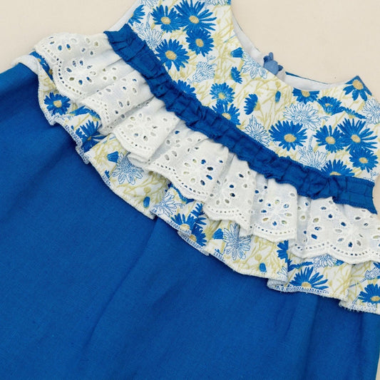 Vestido Casual Para Niña Bebe Diseño Tipo Español Azul Lino