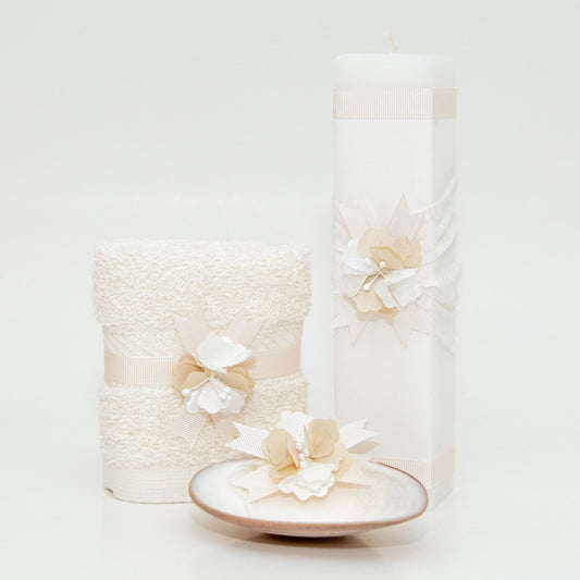 Kit De Bautizo Niña Blanco Con Flor Elegante
