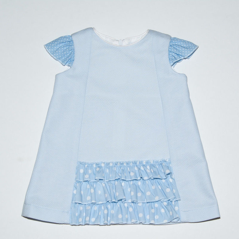 Vestido Casual Para Niña Bebe Diseño Tipo Español Azul Cielo