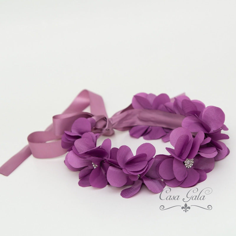Tocado, Corona De Flores De Tela Color Lila, Bugambilia