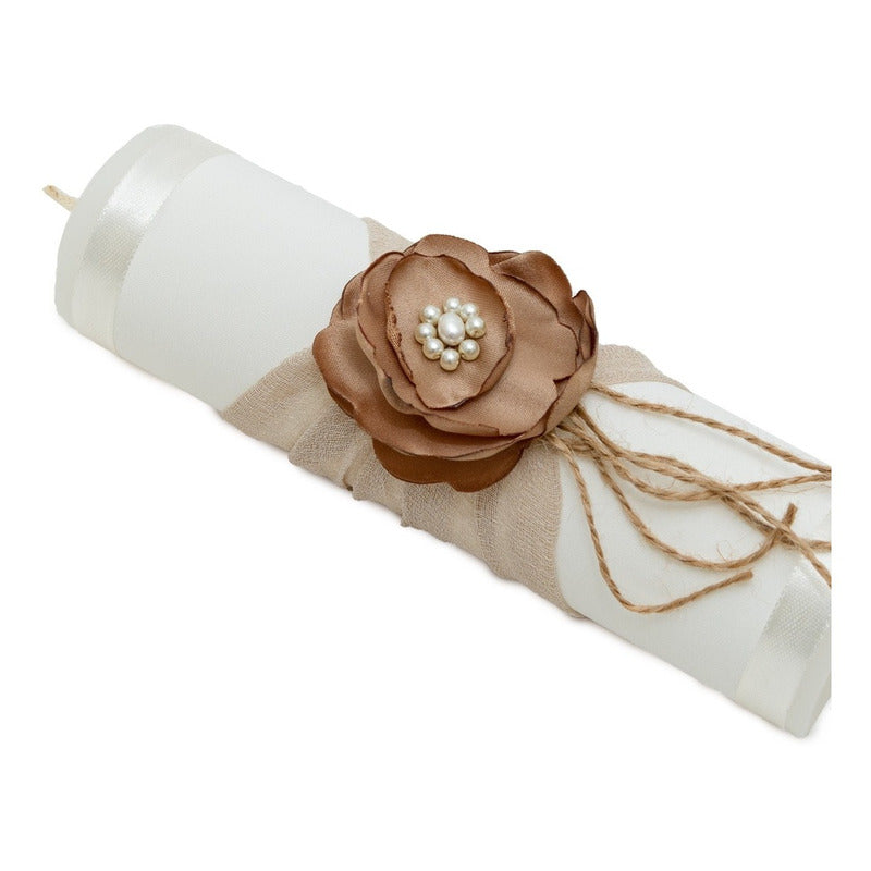 Kit de Comunión o Confirmación para Niña de Color Beige con Flor Café