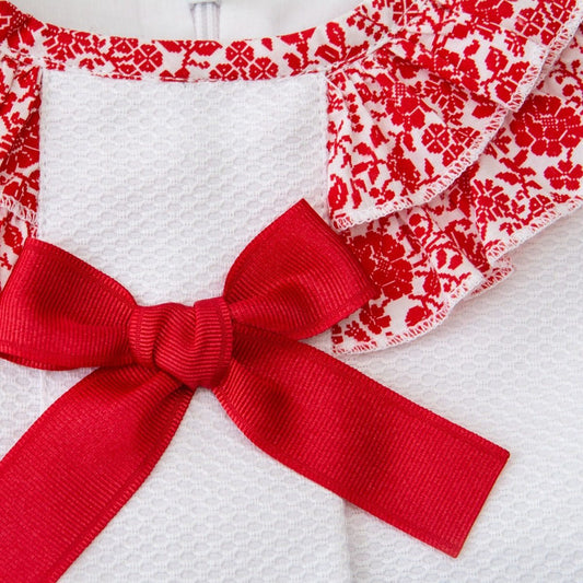 Vestido Casual Para Niña Bebe Diseño Tipo Español Olán Rojo