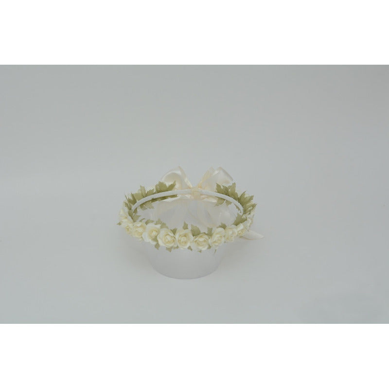 Tocado Corona Flores Comunión,3 Años, Pajes Flores Beige