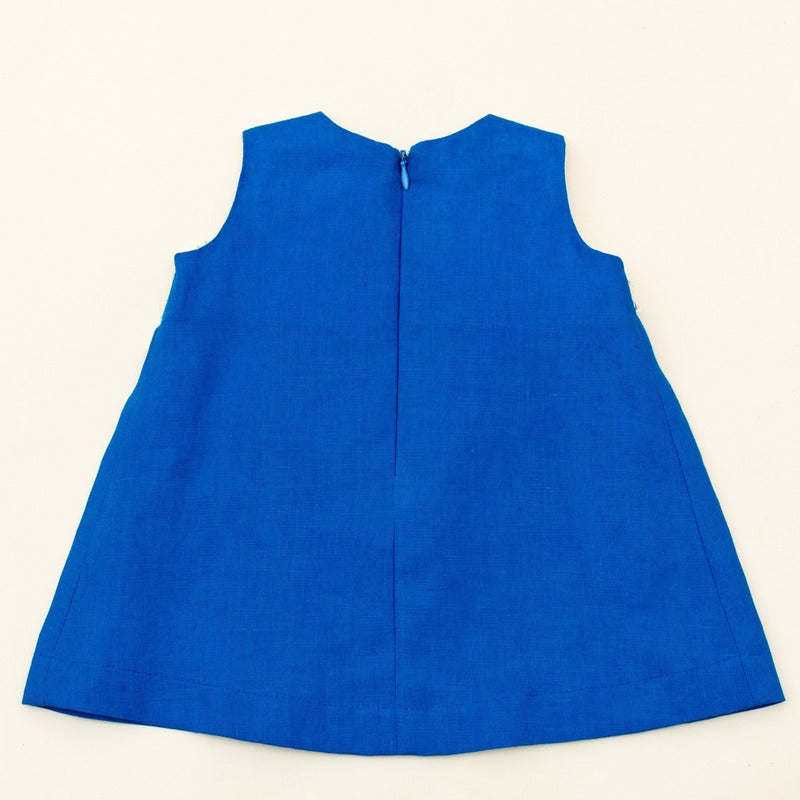 Vestido Casual Para Niña Bebe Diseño Tipo Español Azul Lino